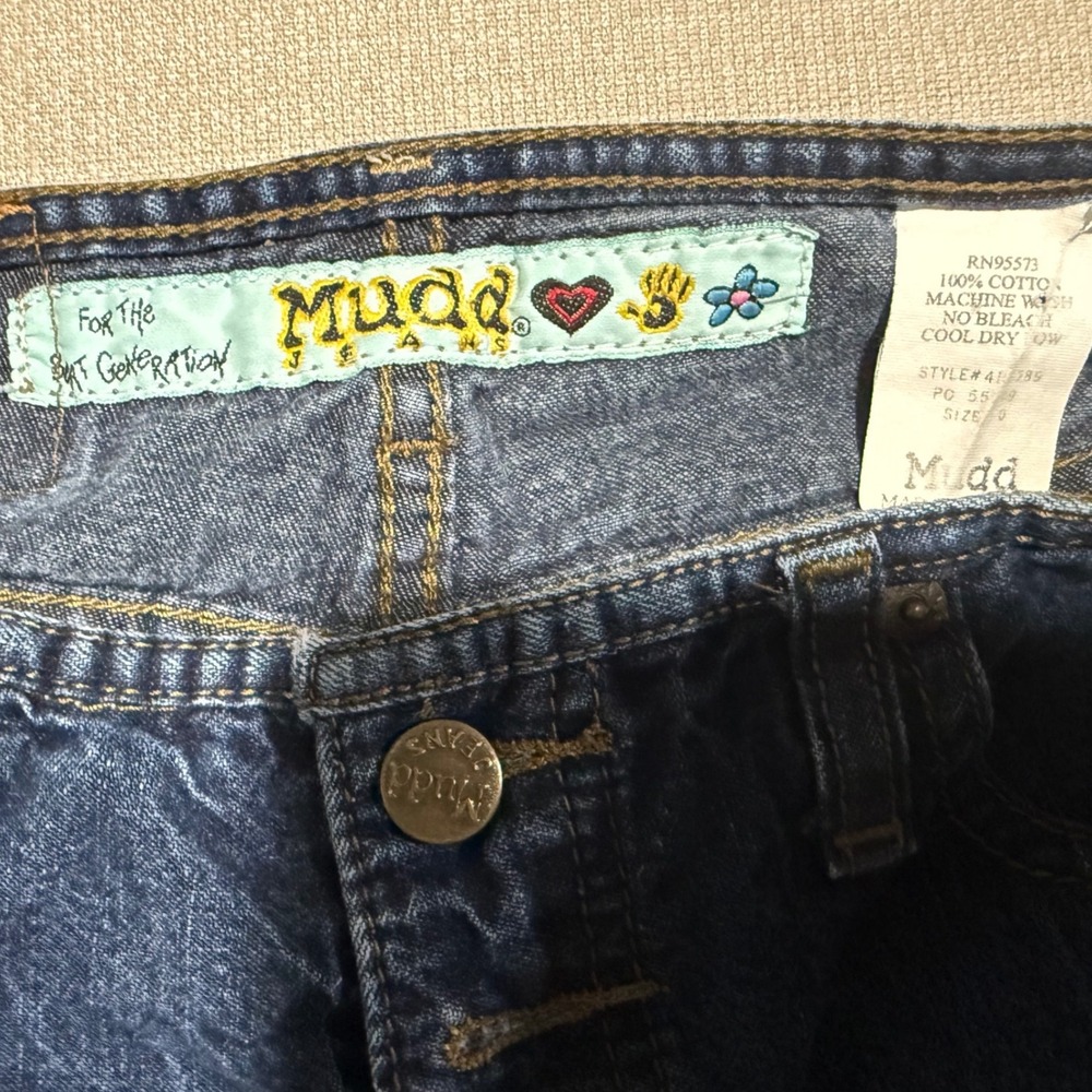 Vintage Mudd Y2k Low Rise Flare Leg Cargo Jeans Dark Wash Button Fly Size 0 - Picture 3 of 10
